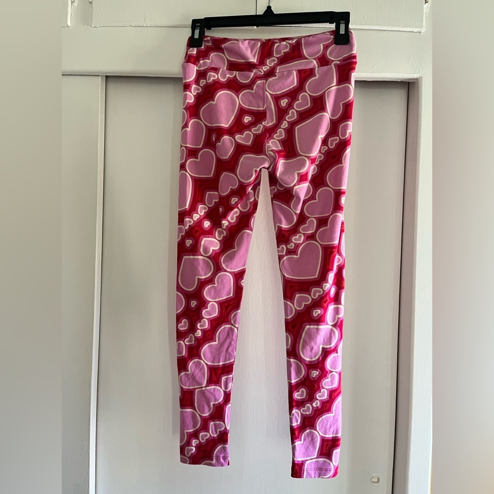 Women’s Lularoe OS Pink Heart Leggings Valentine’s Day Red Soft - Picture 2 of 3
